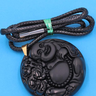 Dây chuyền mặt Phật Di Lặc - thạch anh đen 4.5cm DEPDLE9