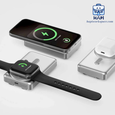 Sạc dự phòng hàng chính hãng WiWU Elite 5-in-1 Wi-P056: Tích hợp cáp C, L, sạc không dây từ tính kiêm giá đỡ