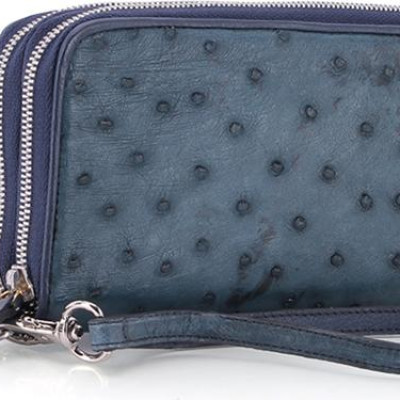 Ví Nữ Da Đà Điểu 2 Khóa Huy Hoàng HT3447 (11 x 22 cm) - Xanh Đậm