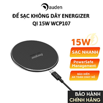 Đế sạc không dây Energizer Qi 15W WCP107, bảo hành 12 tháng 1 đổi 1 - Hàng chính hãng