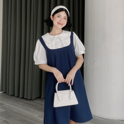 Váy Bầu Công Sở Thiết Kế Cổ Sen - Đầm Bầu Phối Yếm Mùa Hè