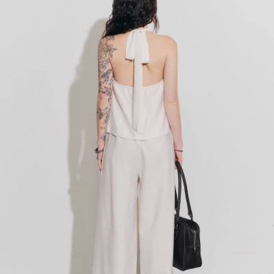 DOTTIE - Quần tây ống rộng lưng cao - Be nhạt - Q0408