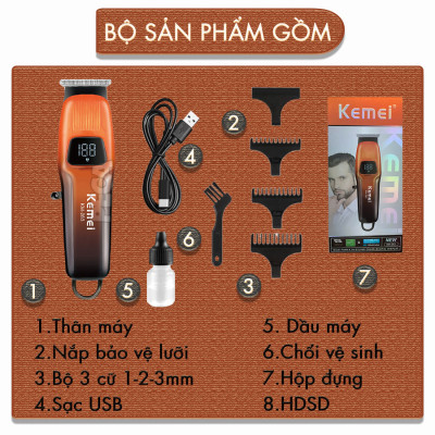 Tông đơ chấn viền Kemei KM-263 công suất mạnh 5W màn hình LCD tiện lợi có thể cạo đầu, khắc tóc tattoo, tạo kiểu- Chính hãng
