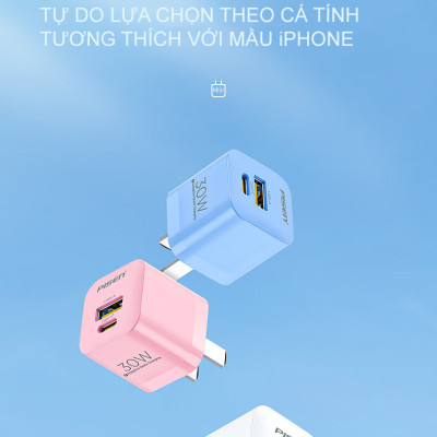 Sạc nhanh 20W siêu nhỏ 1C1A - PISEN QUICK ice Crystal Dual Port QP 20W KPQ201 - Hàng chính hãng Bảo hành 18 tháng