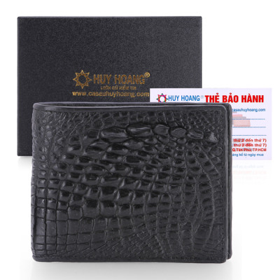 HC2781 - Bóp nam Huy Hoàng da cá sấu ngăn sau màu đen