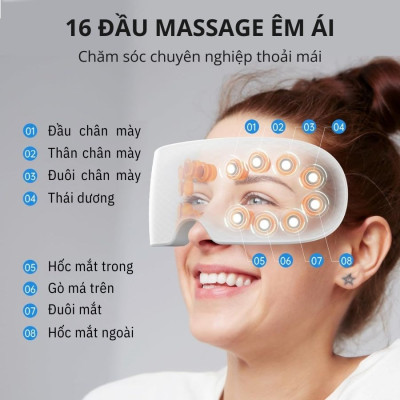Máy massage mắt 16 đầu rung KACHI MK380 phun sương thư giãn - hàng chính hãng