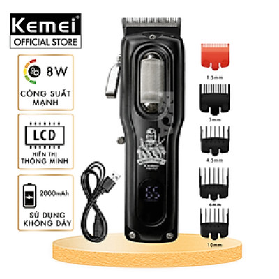 Tông đơ cắt tóc chuyên nghiệp Kemei KM-1727 công suất mạnh 8W màn hình LCD sạc nhanh USB tiện lợi - Chính hãng