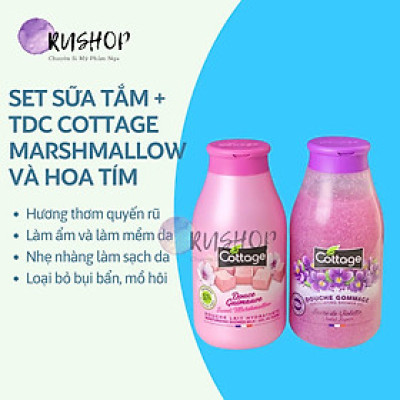 Set 2 chai sữa tắm + tdc Cottage Marshmallow và Hoa tím