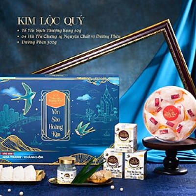 [CHÍNH HÃNG] Yến Sào Hoàng Kim - Hộp Quà Kim Lộc Quý (50g Tổ Yến Thượng Hạng & 4 Hũ Yến Chưng Đường Phèn) - Quà Biếu Cao Cấp, Sang Trọng