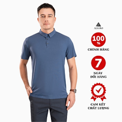 Áo polo golf nam ngắn tay ALIGRO chất vải coolmax màu xanh dệt kẻ ngang năng động ALGPLO119