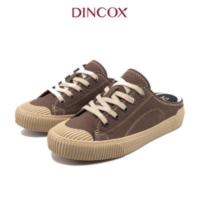 Giày Sục Đạp Gót Mules Vải Sneaker Unisex Tăng Chiều Cao 4cm DINCOX E10 CHOCO MILK