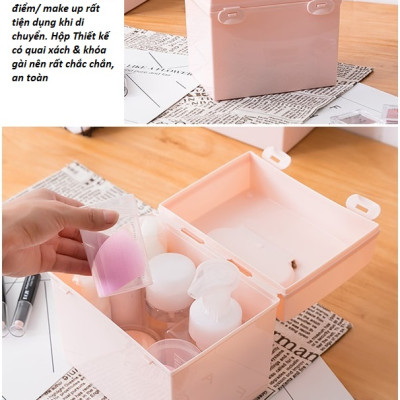 Hộp đựng mỹ phẩm, đồ trang điểm 2.1L thiết kế có quai xách và khóa gài nên rất chắc chắn, an toàn - nội địa Nhật Bản 