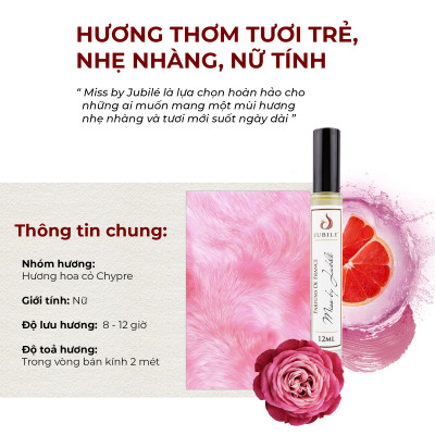 Miss by Jubilé - Tinh dầu nước hoa Pháp nữ Dạng lăn 12ml Thơm Lâu, Sang Trọng, Quyến Rũ