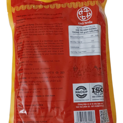 Bún gạo lứt Cao Tuyền 500g, đặc sản Cao Bằng, thơm ngon, bổ dưỡng, tốt cho sức khỏe, làm từ 100% bột gạo lứt Huyết Rồng