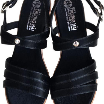 Giày saldan nữ TRƯỜNG HẢI màu đen da mềm mại đế xuống cao 9.5cm thời trang cao cấp nữ XDN785