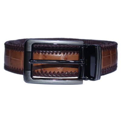 HC4294-95-96-97 - Thắt lưng nam da cá sấu Huy Hoàng đan viền 4P đầu kim màu đen, nâu đất, nâu đỏ, vàng bò