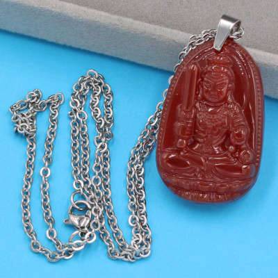 Vòng cổ Phật Bất Động Minh Vương - thạch anh đỏ 3.6cm DITTOB1 - dây inox bạc - tuổi Dậu