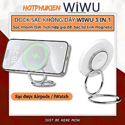 Dock Đế sạc nhanh không dây sạc pin đa năng 3in1 15W từ tính Ring giá đỡ móc tay cho iPhone / điện thoại / watch / cho tai nghe cho airpods hiệu WIWU Wi-W027 chuẩn Qi fast charging iP 16 15 14 13 12 Pro Max - hàng nhập khẩu