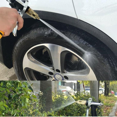 Bộ dây vòi xịt nước rửa xe, tưới cây . tăng áp 3 lần, loại 20m 206236 đầu đồng, đai, nối vòi vàng