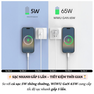 Bộ cóc củ dây sạc nhanh 65W USB C kèm dây Type C to Type C 60W PPS chống cháy hiệu WIWU GAN ESSEN Fast Charger cho iPhone 6 15 14 13 12 11 ProMax cho iPad Pro Air 10.2 9.7 10.5 11 12.9 13 inch S24 S25 cho Macbook cho Laptop Find Flip Fold - Hàng nhập khẩu
