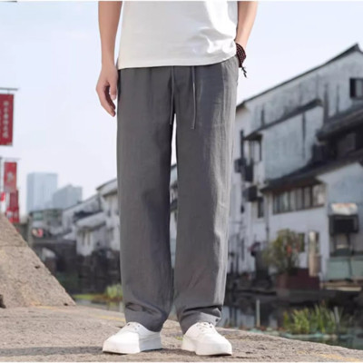 Quần nam ống rộng chất linen vải đẹp mềm thoáng mát, thiết kế dây rút kết hợp khóa kéo độc la Haint boutique Qd11