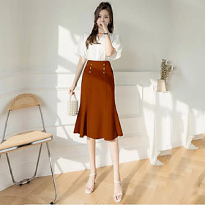 Chân Váy Nữ Công Sở New Design Thiết kế Dáng Váy Đuôi Cá ,Dài 64cm, Phối Nút Kiểu Phom Ôm Body Gợi Cảm, Vải Tốt Co Giãn CV0015