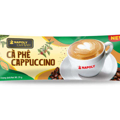 Cà Phê CAPPUCCINO Napoly Coffee Arabica/Robusta Hòa Tan Giữ Hương Vị Cà Phê, Đậm Đà, Thơm Béo Của Sữa - Túi 18 Gói x29g