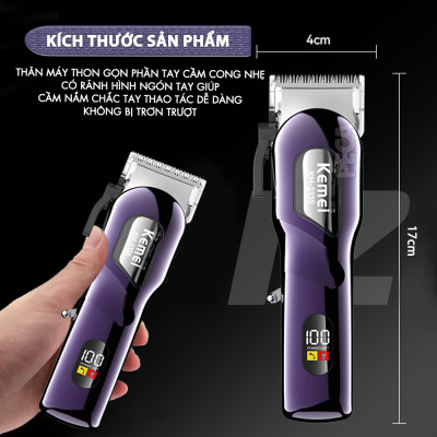 Tông đơ cắt tóc chuyên nghiệp Kemei KM-2335 công suất siêu mạnh 7,5W màn hình LCD sạc nhanh USB type C tiện lợi - Chính hãng
