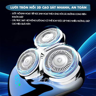 Máy cạo râu mini lưỡi nổi 3D Kemei KM-T83 màn hình LCD, công suất 5w mạnh mẽ - Hàng chính hãng