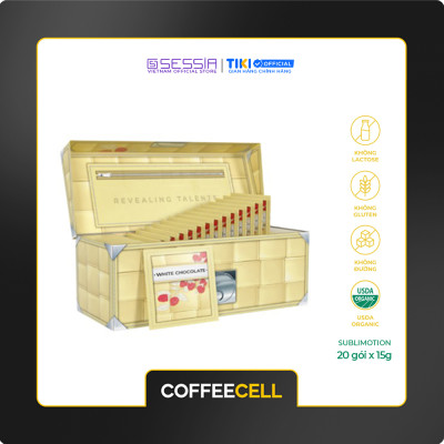 [MUA 1 TẶNG 5] Socola Trắng Premium Với Quả Mâm Xôi Và Nhân Sâm Trắng Thượng Hạng COFFEECELL (20 gói x 15g) - Vị ngọt quyến rũ không chứa calo - Hàng Chính Hãng