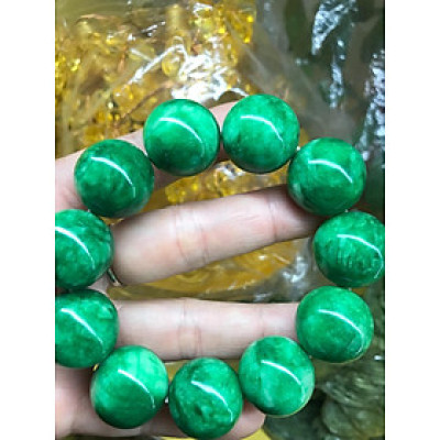 VÒNG TAY ĐÁ CẨM THẠCH NAM HẠT SIZE LỚN 20MM NAM MỆNH MỘC HOẢ MÀU XANH LÁ