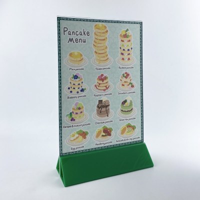 Kệ menu nhà hàng, Standee mica để bàn, Bảng quét mã QR Code, Kệ mica 2 mặt Enter E09-A 100x210mm đế lùa uốn chân chữ A