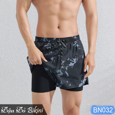 Bộ bơi nam quần 2 lớp trẻ trung nam tính thời trang, đồ bơi đồ tập kín đáo chống lộ, chất thoáng khí nhanh khô, áo thun bơi co giãn tốt, có size lớn | BN032