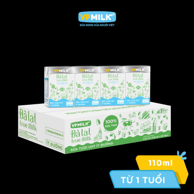 Sữa tươi UHT Đà Lạt True Milk ít đường 110ml (Thùng 48 hộp)