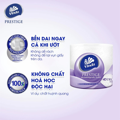 [MUA 3 LỐC GVS PRESTIGE 4D TẶNG 5 CUỘN + 1 MÓC KHÓA] Giấy vệ sinh cao cấp Vinda Prestige 4D 3 lớp (8 Cuộn)