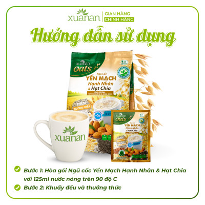 Ngũ Cốc Yến Mạch Hạnh Nhân Hạt Chia Xuân An [ít đường] Túi 400G {25g*16 gói}(Tặng Kèm 1 Túi Yến Mạch 150G)
