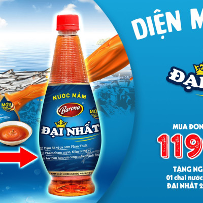 Nước Mắm Barona Đại Nhất 12 Độ Đạm 750ml, tặng 1 hũ Sate Siêu ngon 100g
