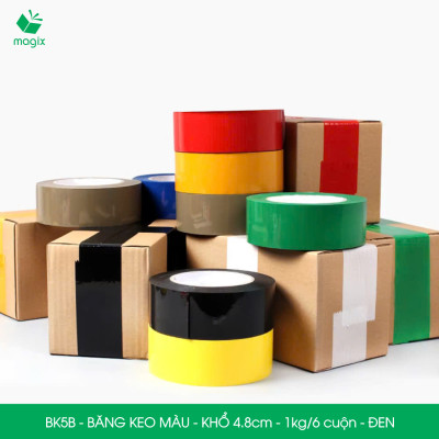 BK5B - 3 cuộn băng keo màu khổ 4.8cm loại 1kg/6 cuộn - Đen - Băng keo, băng dính đóng hàng