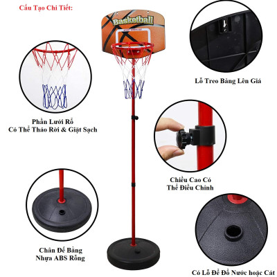 Bộ Đồ Chơi Bóng Rổ Cho Bé Thân Sắt (Đủ Phụ Kiện) Điều Chỉnh Chiều Cao Của Trụ – Bóng Rổ Trụ Sắt Cao Cấp Cho Trẻ Em – Chính Hãng Dododios 