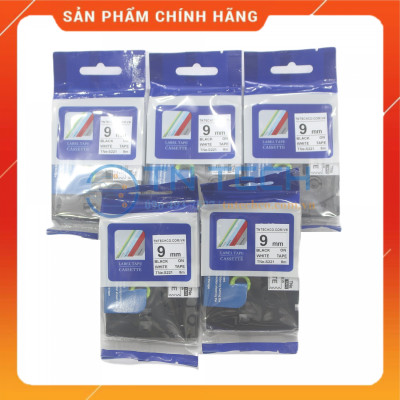 Nhãn In TNE-S221 - Đen nền trắng 9mm x 8m - Dùng cho máy in BROTHER - AIMO - PUTY [Hàng nhập khẩu]