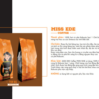 Cà phê Rang mộc nguyên chất MISS EDE Phin Nhẹ - Honey Robusta 250g