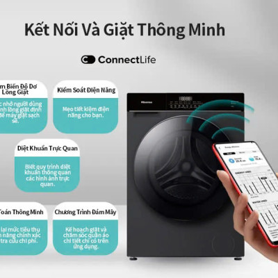 Máy giặt Hisense Inverter Pro 10.5kg WF105M3 giặt thông minh AI, điều khiển từ xa, bảo hành 3 năm - HÀNG CHÍNH HÃNG