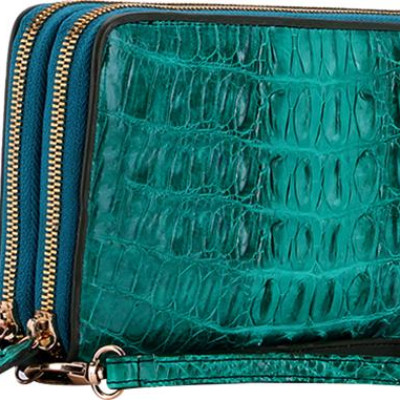 Ví Nữ Da Cá Sấu Nhiều Ngăn Gai Huy Hoàng HT3715 (11 x 22 cm) - Xanh Lá