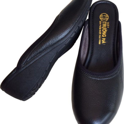 Dép bít mũi nữ Trường Hải đế xuồng cao 4cm da bò thật mềm mại BM177