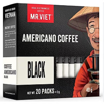 Cà phê Đen Hòa Tan Mr Việt 40g - Mr Viet Black Instant Coffee - (20 gói x 2gr )