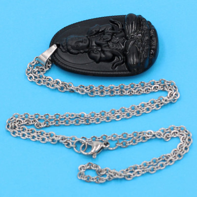 Vòng cổ phật Đại Nhật Như Lai - thạch anh đen 3.6cm DITTEB5 - dây inox bạc - kèm hộp nhung - tuổi Mùi, Thân