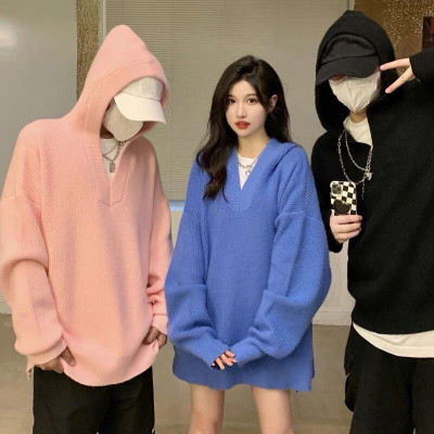 Áo len hoodie dáng dài oversize cho nam nữ (Màu Hồng)