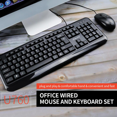 Chuột và Bàn phím Có dây Combo 104 uFound U-760 Phím Decibel Thấp Bàn phím chống Spatter + Tắt tiếng Chuột Có dây USB