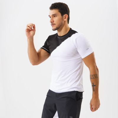 Áo tập gym nam Hibi Sports T102 - Phối màu chéo, form ôm vừa, kiểu ngắn tay