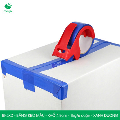 BK5XD - 1 cuộn băng keo màu khổ 4.8cm loại 1kg/6 cuộn - Xanh dương - Băng keo, băng dính đóng hàng